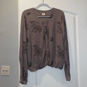 O’Neill long sleeve tie up neck blouse